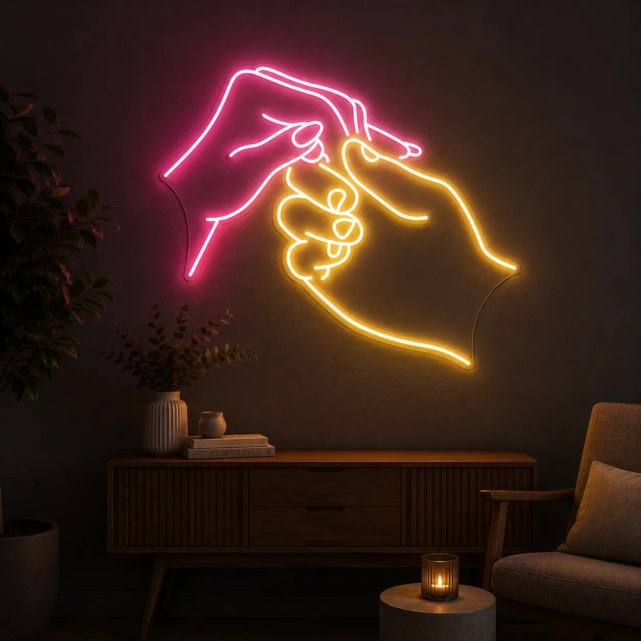 Interlocked Couple Hands LED Neon Decor