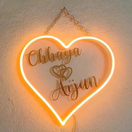 3D Couple Name with Heart LED Neon Sign