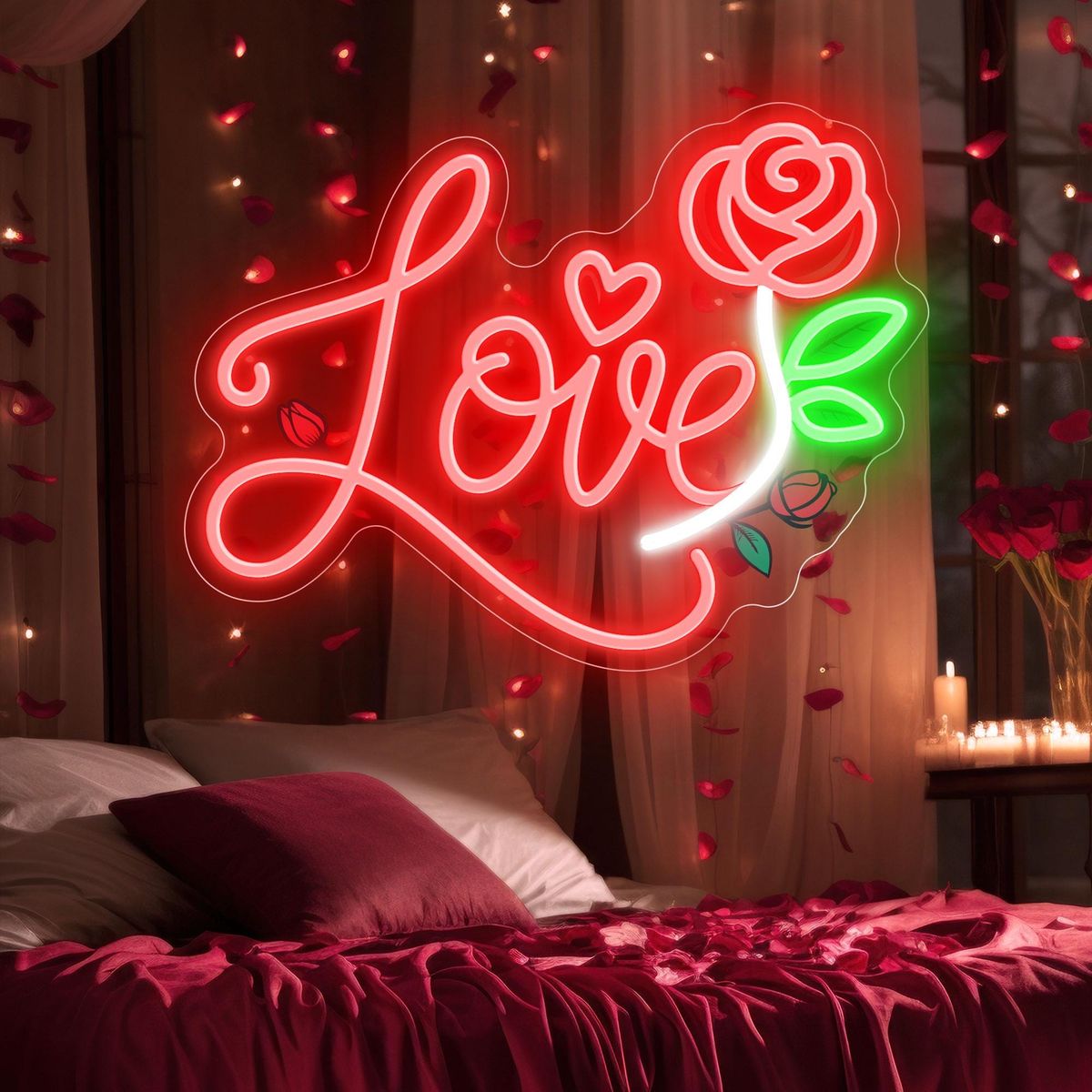 Custom Rose Love Neon Sign : Plants LED Light sign for Valentines