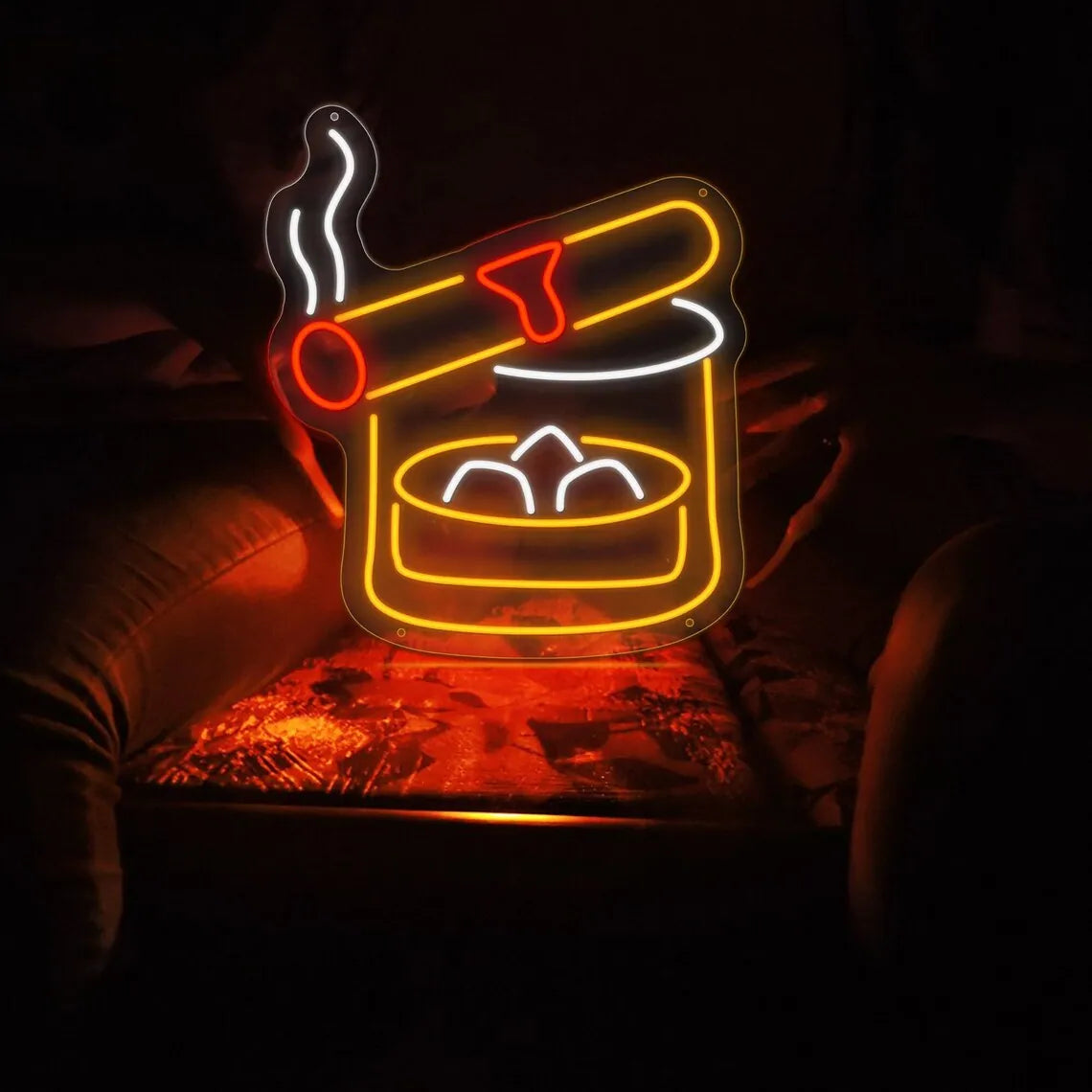 Cigar And Glass Of Whiskey Neon