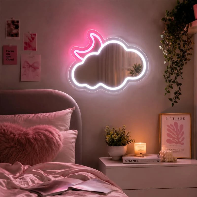 Cloud Moon LED Neon Mirror Light