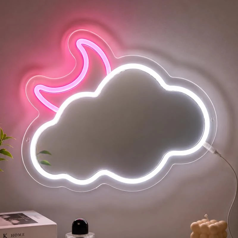 Cloud Moon LED Neon Mirror Light