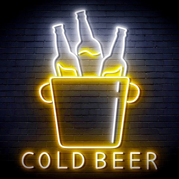 Cold Beer with Bucket Neon Sign