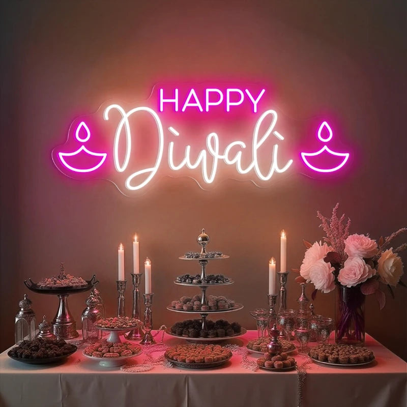 Colorful Happy Diwali Diya Neon Sign