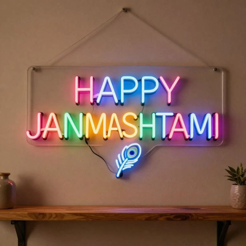 Colorful Happy Janmashtami Neon Sign