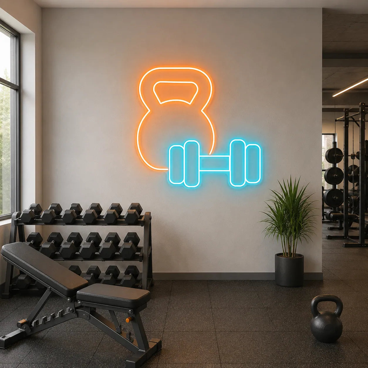 Colourful Dumbbell and Kettlebell Neon Sign