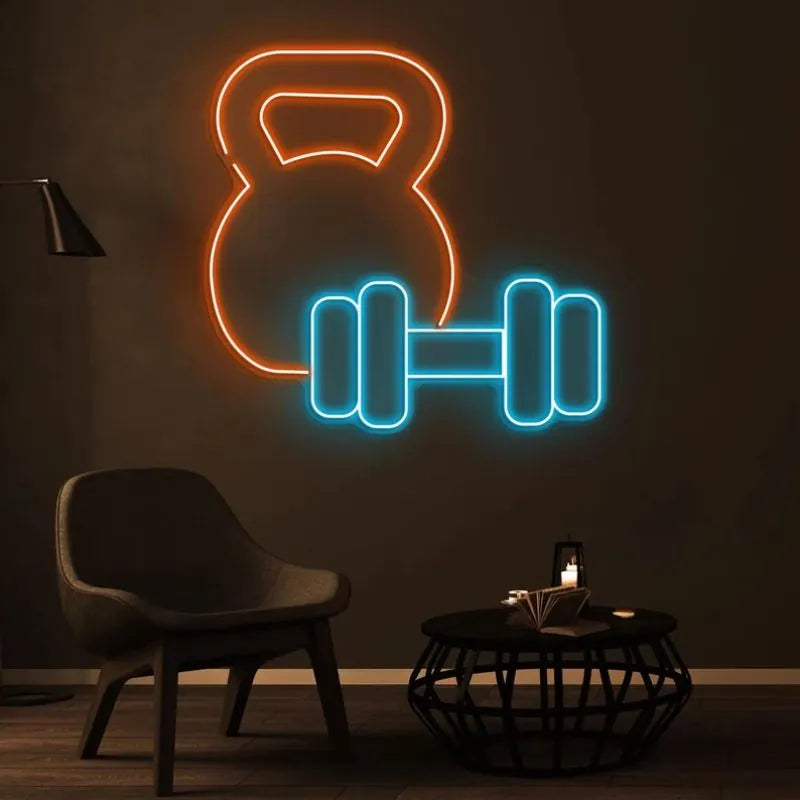 Colourful Dumbbell and Kettlebell Neon Sign