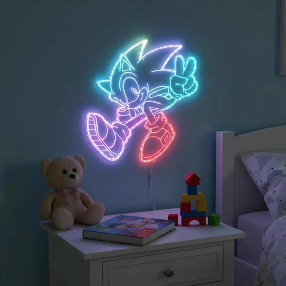 Colourful Sonic Game Room Wall Neon Night