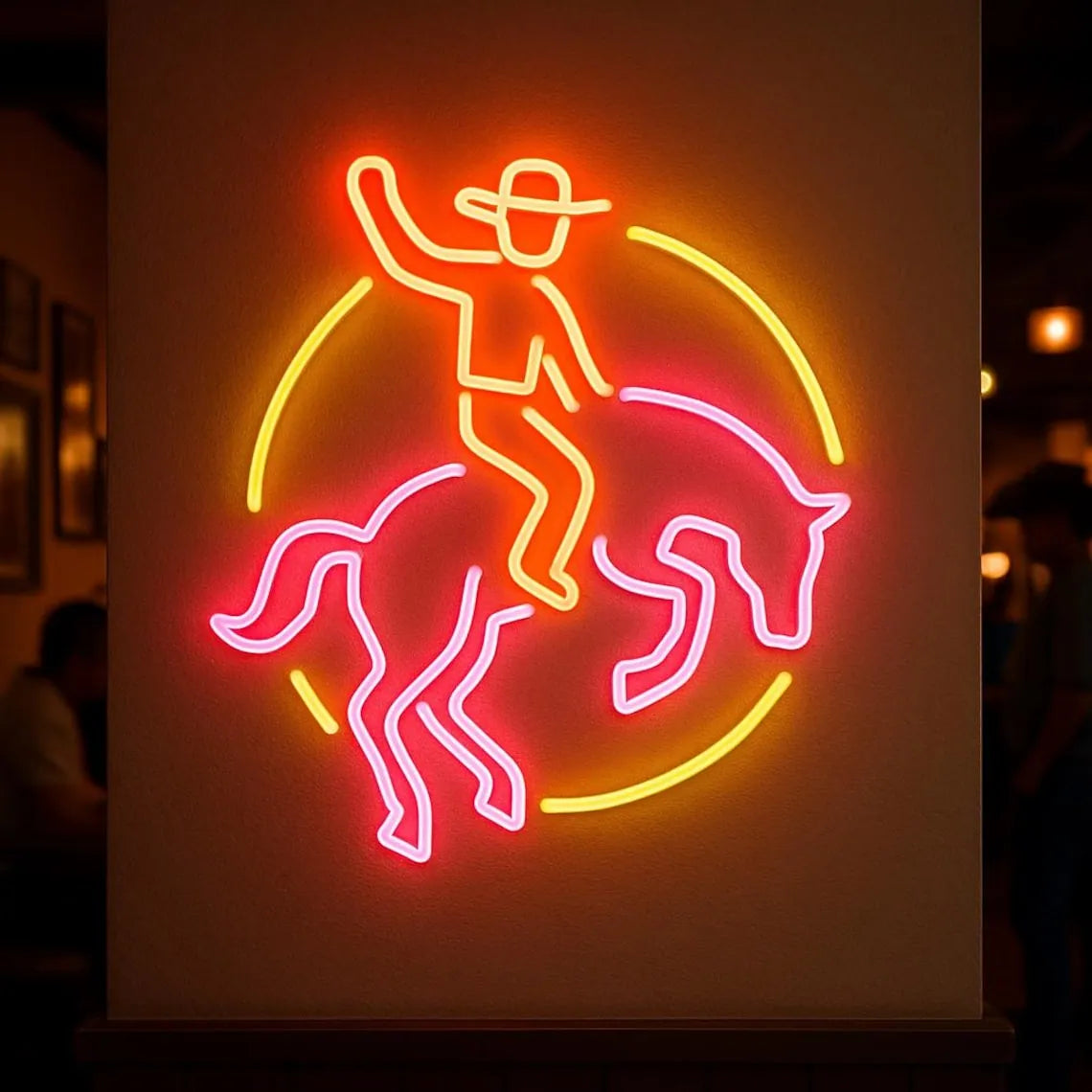 Cowboy Rides Horse Neon Light For BAR