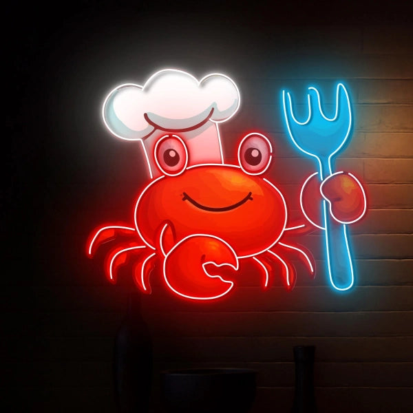 Crab Chef Neon Sign LED Wall Light For Seafood Restaurants