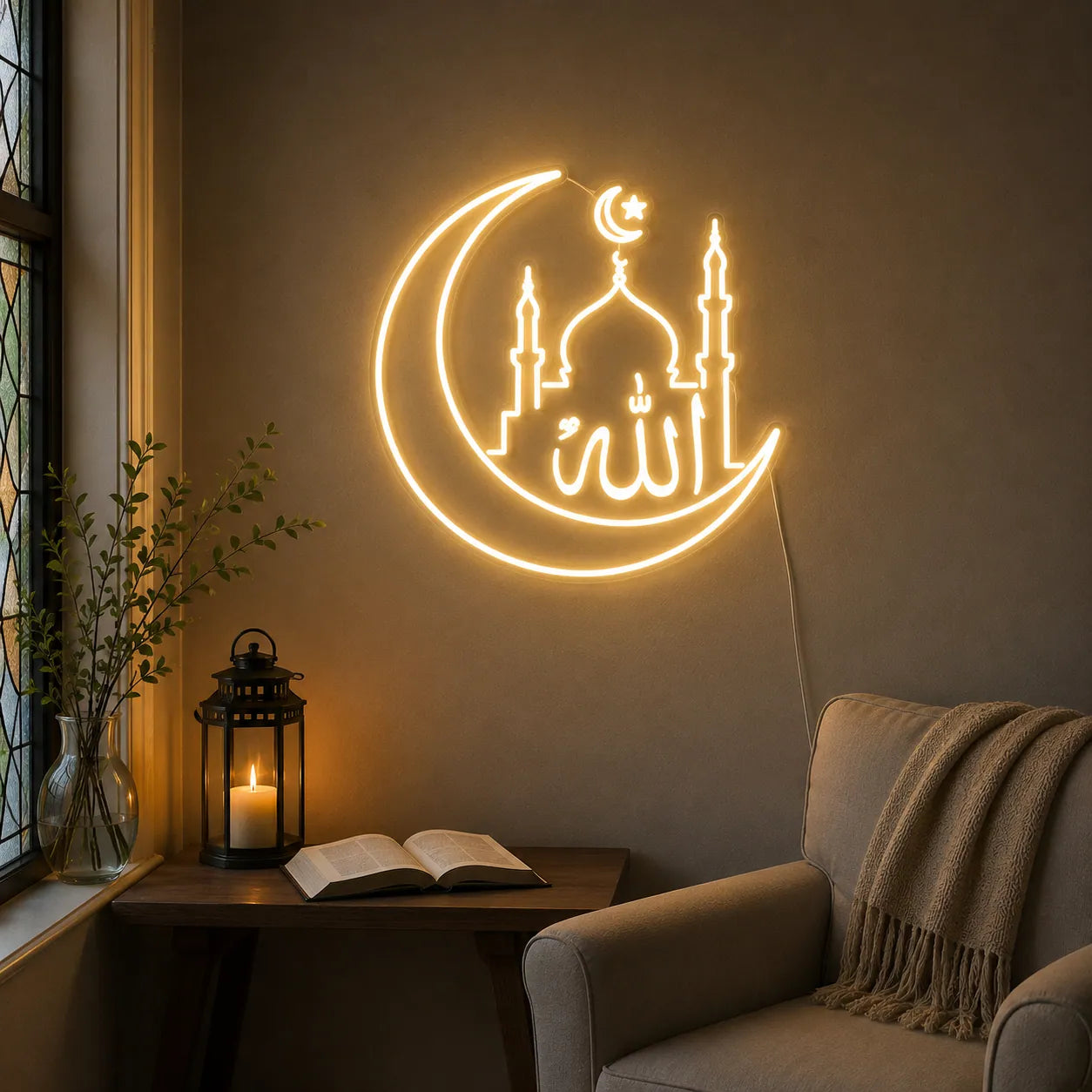 Crescent Moon Mosque Neon Sign