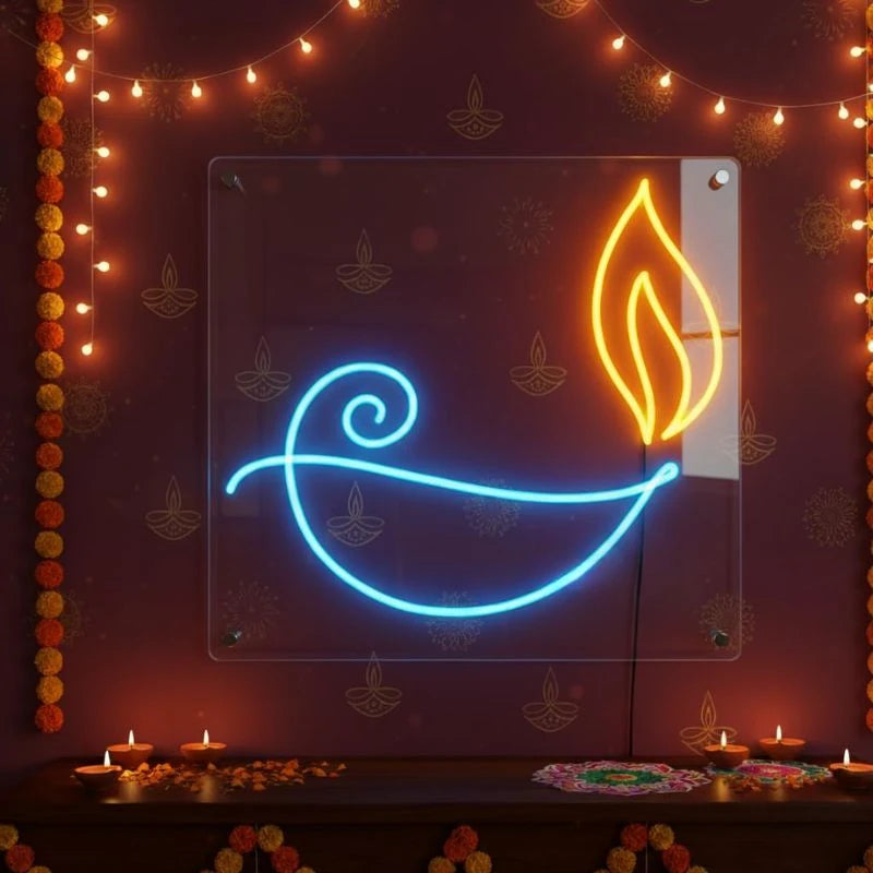 DIYA Neon Sign Signage Design Deepawali Night Light For Home Wall Decor