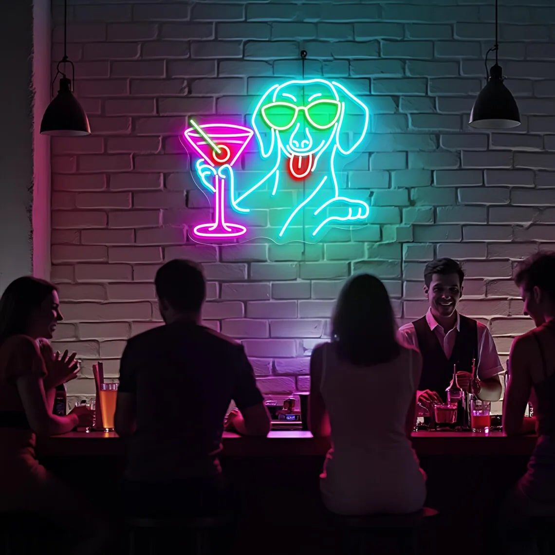 Dachshund Drinking Martini Neon Sign