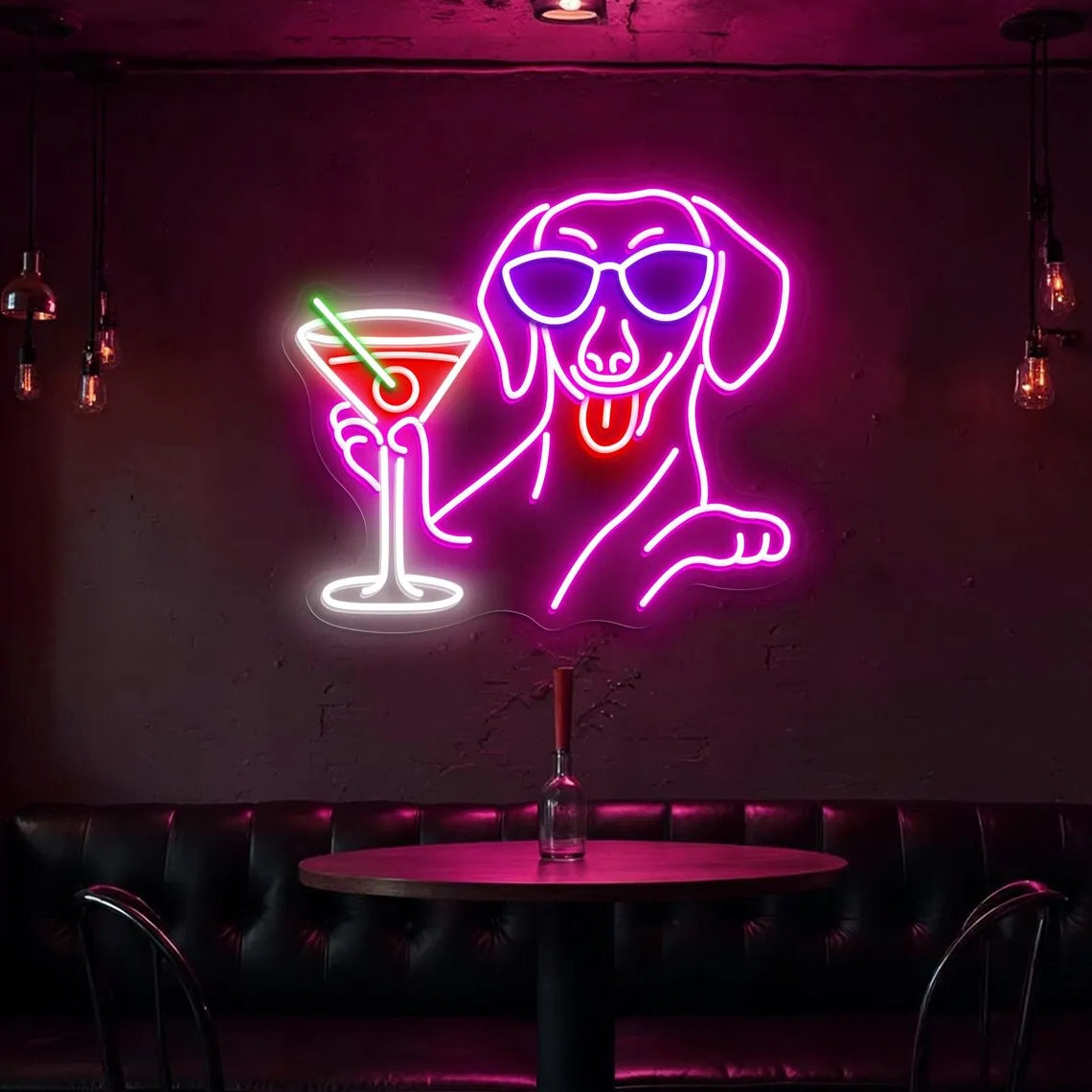 Dachshund Drinking Martini Neon Sign