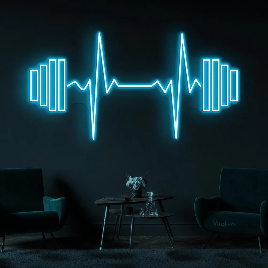 Dumbbell Heartbeat Neon Sign