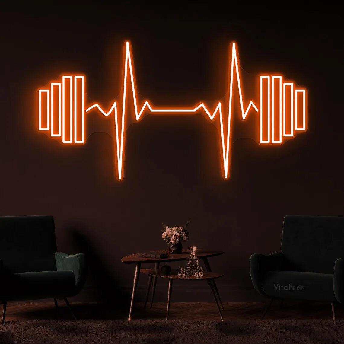 Dumbbell Heartbeat Neon Sign