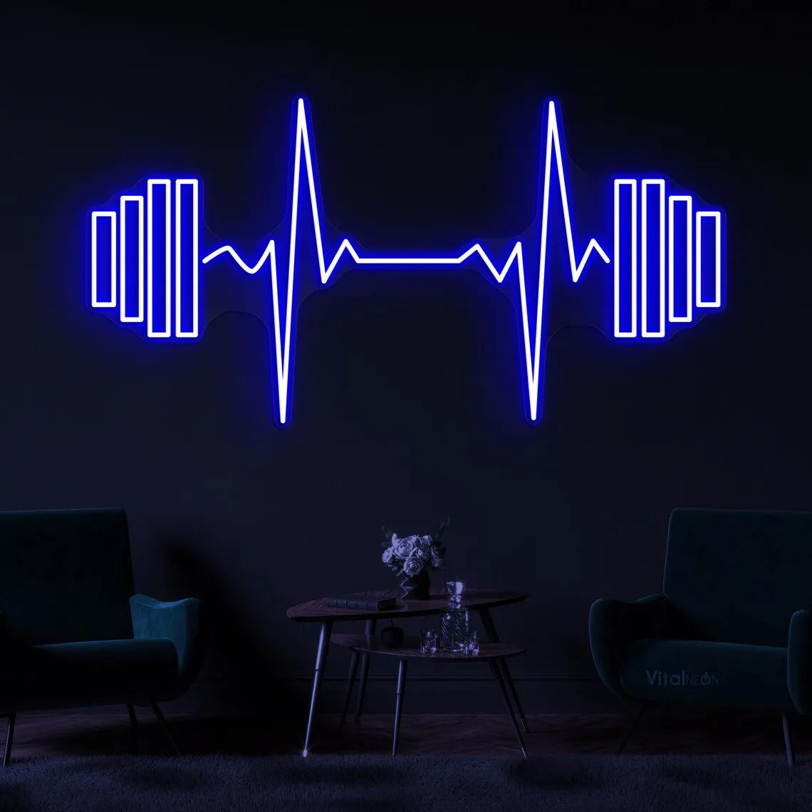Dumbbell Heartbeat Neon Sign