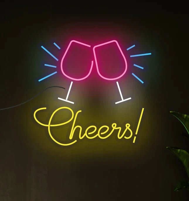 Cheers Wine Glass Text Neon Sign LED Light