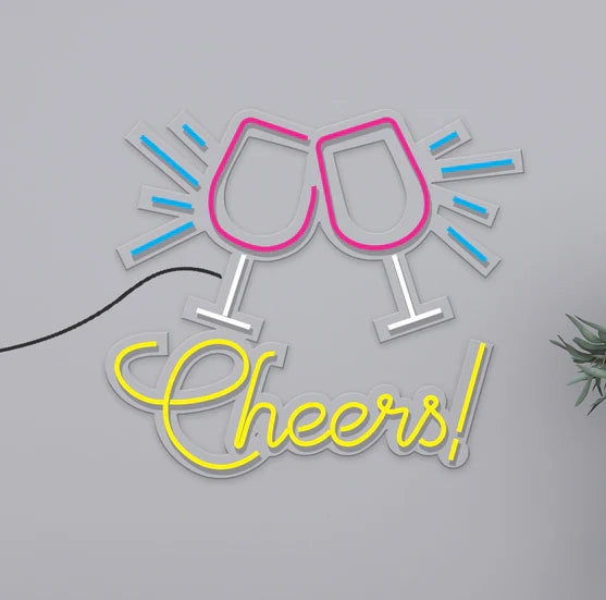 Cheers Wine Glass Text Neon Sign LED Light