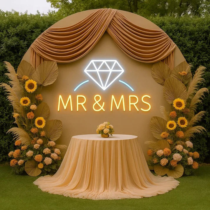Mr & Mrs  Reception Neon Sign with Diamond Icon
