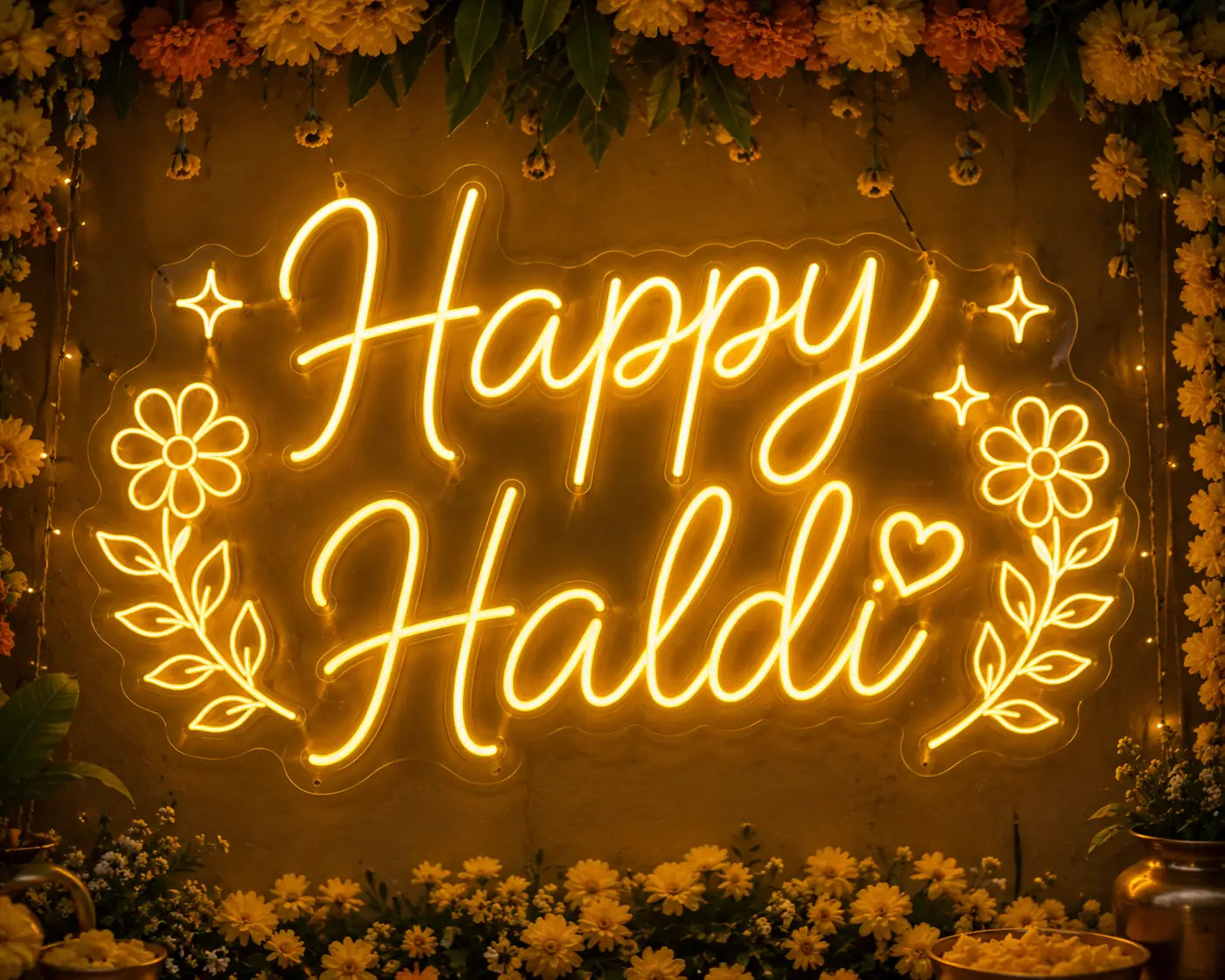 Happy Haldi LED Neon Light Sign for Wedding Decor