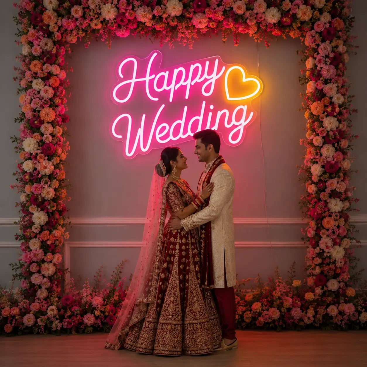 Happy Wedding Name LED Neon Sign