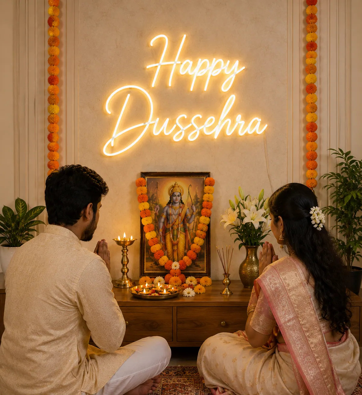 Decorative Happy Dussehra Neon Light for Pooja Room