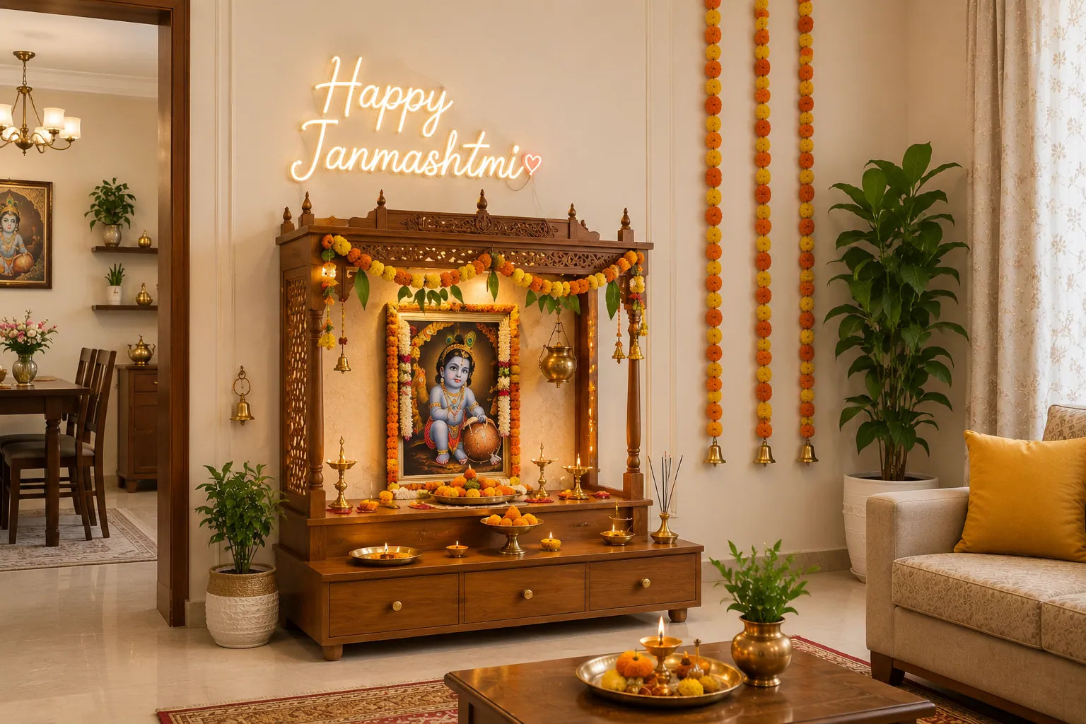 Happy Janmashtami LED Neon Sign for Home Temple Decoration