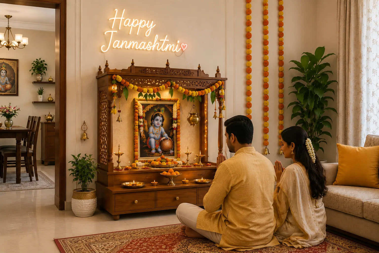 Happy Janmashtami LED Neon Sign for Home Temple Decoration