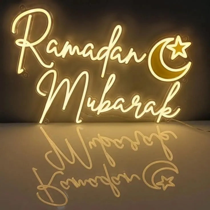 Ramadan Mubarak LED Neon Sign with Crescent Moon & Star