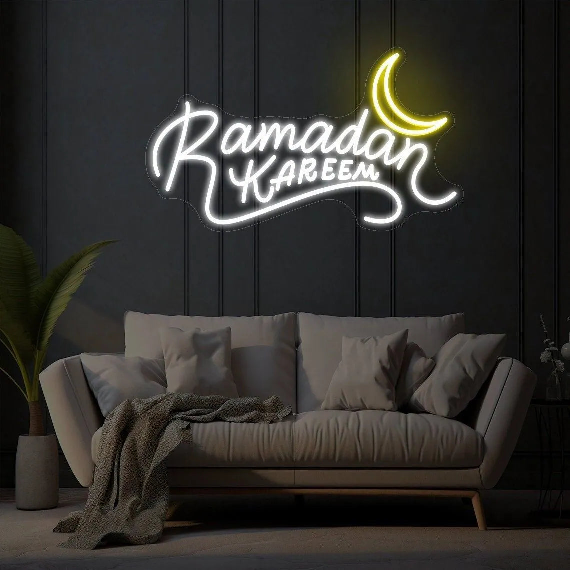 Elegant Ramadan Kareem Neon Light Sign with Moon Design