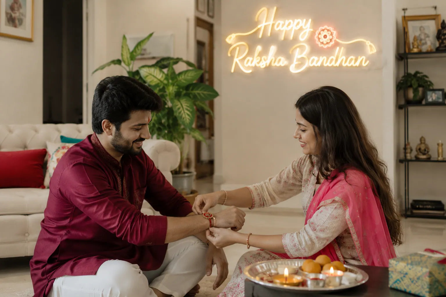 Happy Raksha Bandhan LED Neon Sign for Sibling Celebrations