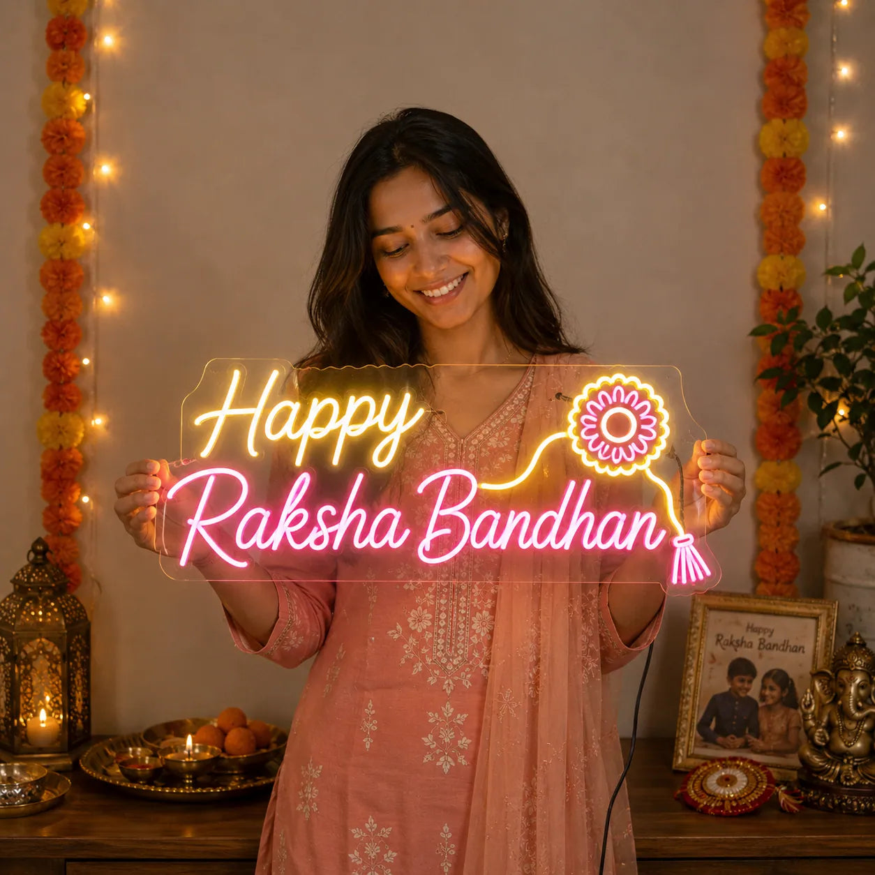 Modern Raksha Bandhan LED Neon Sign for Indian Festivals