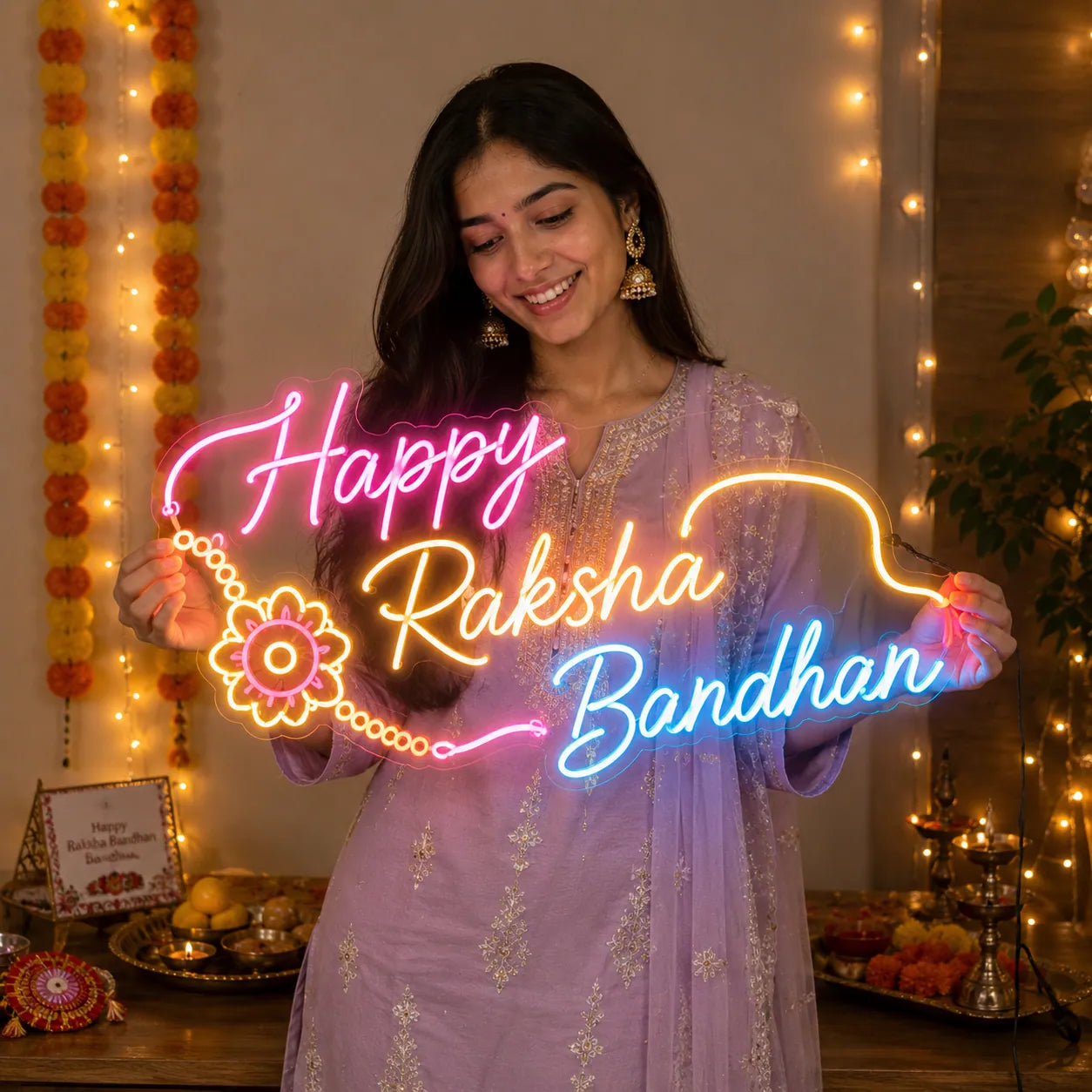 Festive Rakhi LED Neon Decor for Home & Events