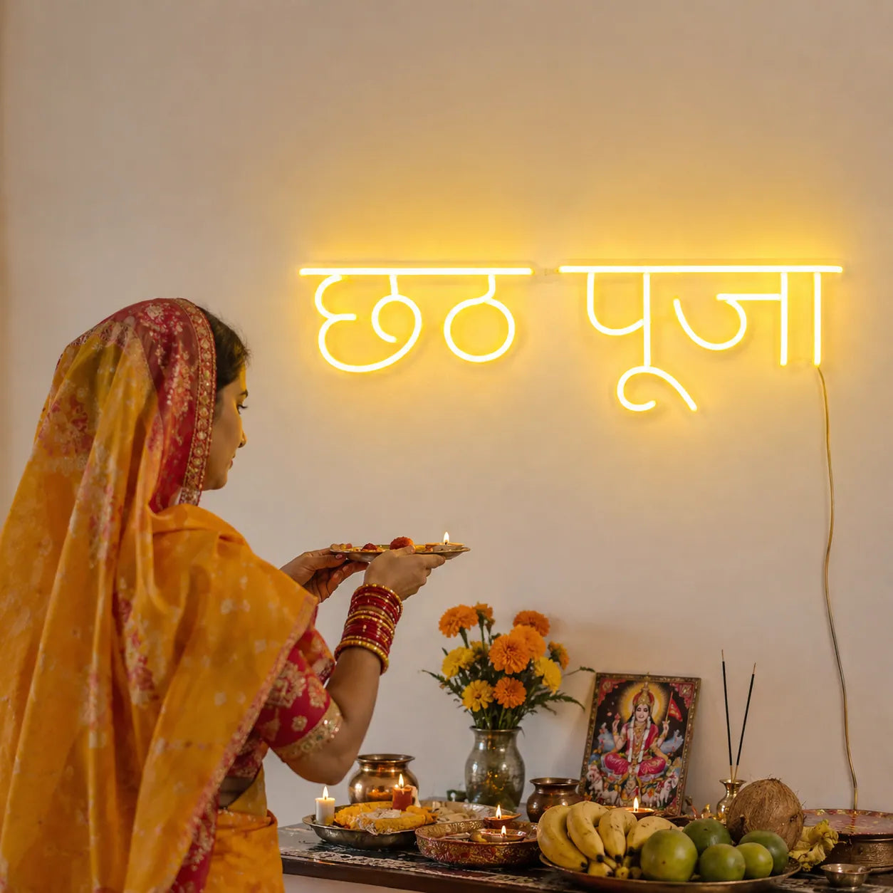 Handcrafted छठ पूजा LED Neon Sign for Cultural Celebrations