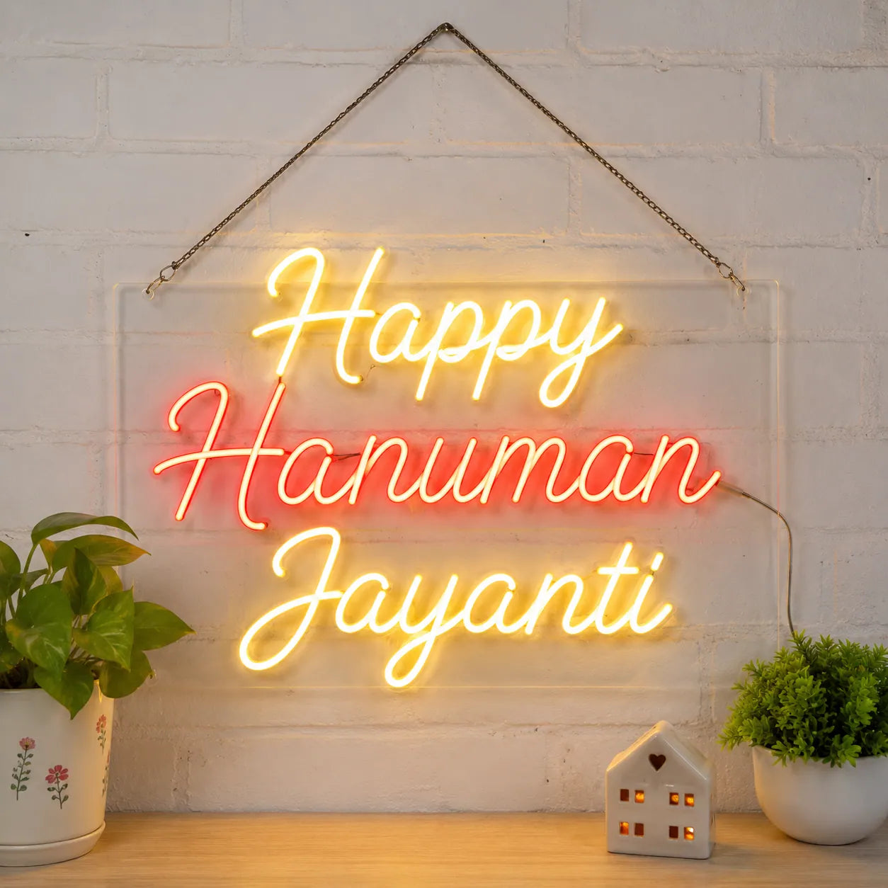 Happy Hanuman Jayanti Neon Light Wall Art for Hindu Festivals