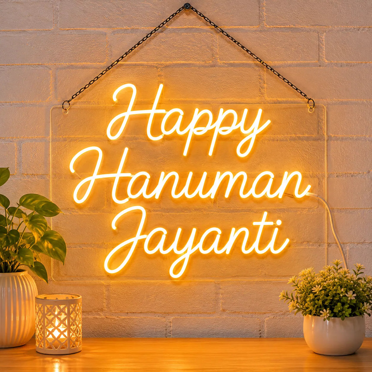 Festive Happy Hanuman Jayanti LED Neon Wall Art for Home Temple