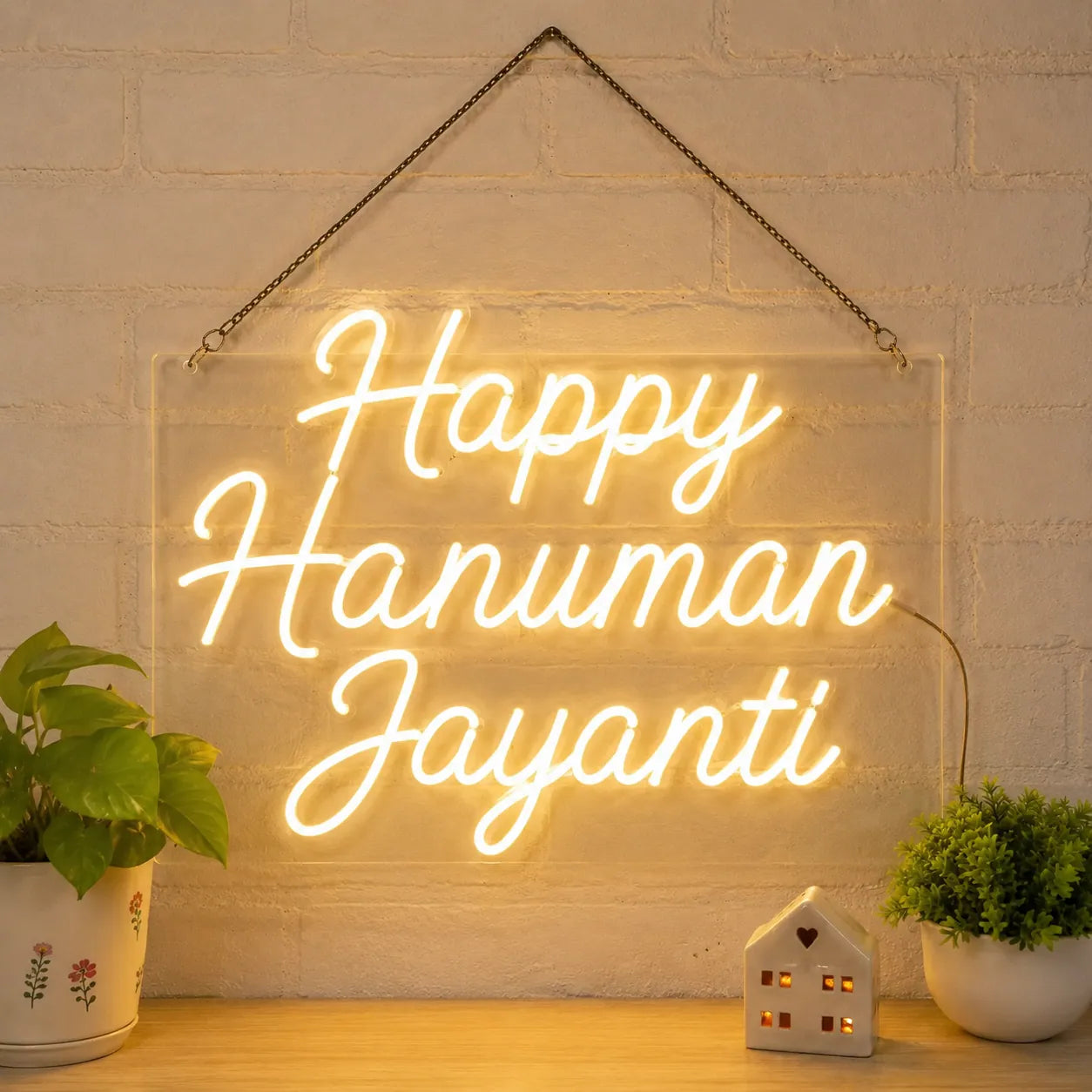 Festive Happy Hanuman Jayanti LED Neon Wall Art for Home Temple