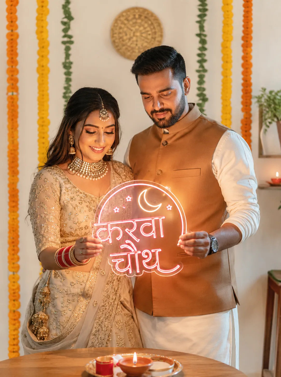 Romantic Karva Chauth Neon Light for Married Couples