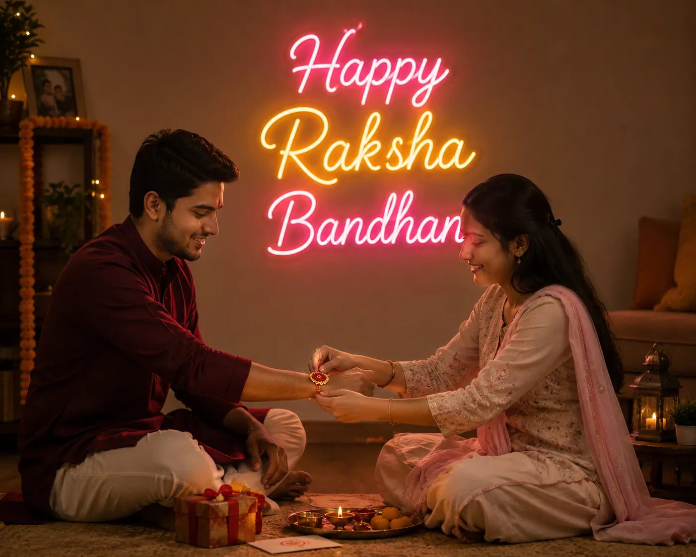 Happy Raksha Bandhan LED Neon Sign for Festive Home Decor