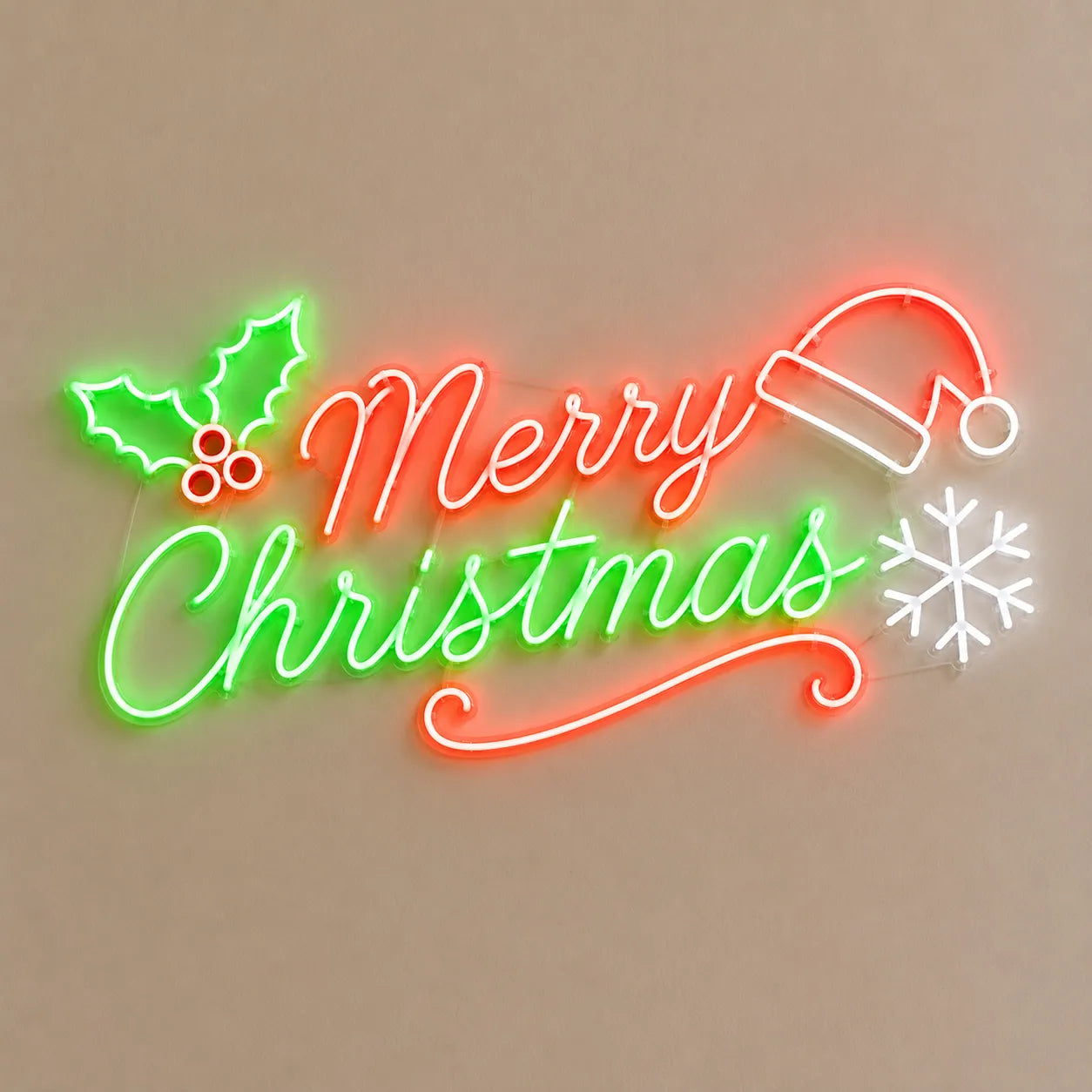 Merry Christmas LED Neon Sign with Santa Hat Design