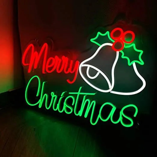 Merry Christmas LED Neon Sign with Santa Hat & Snowflake