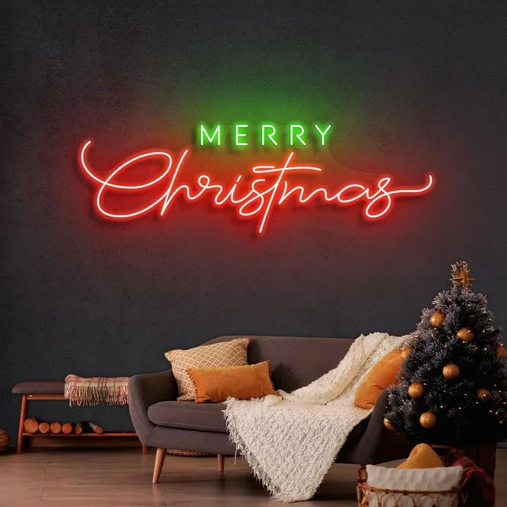 Bright Merry Christmas Neon Light with Holiday Theme