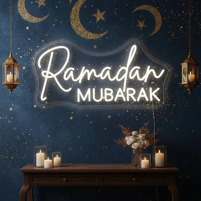 Ramadan Mubarak Neon Wall Art for Festive Ambiance