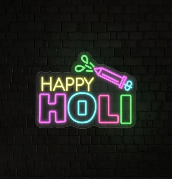 Colorful Happy Holi Neon Light Wall Decor
