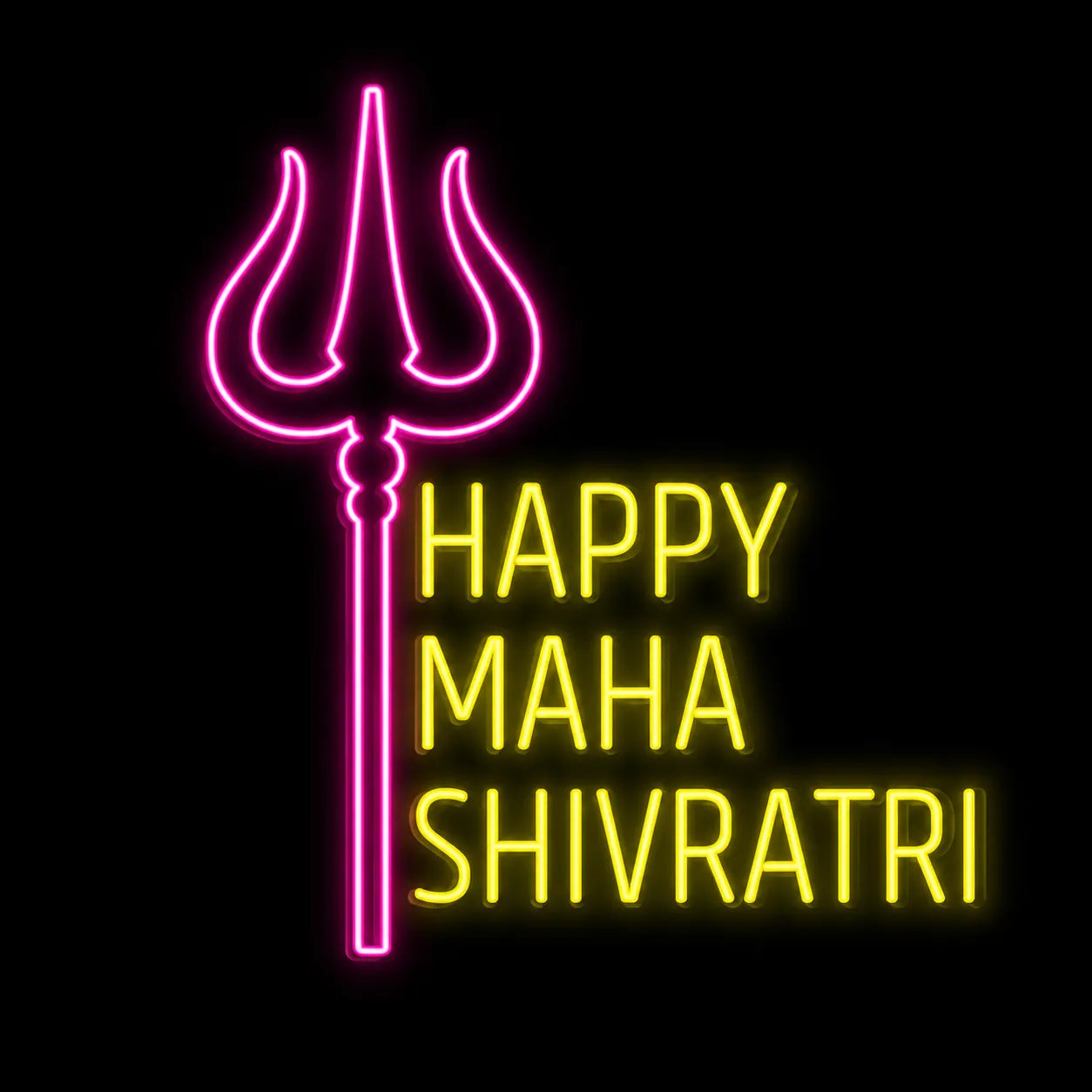 Happy Maha Shivratri LED Neon Sign with Trishul Design
