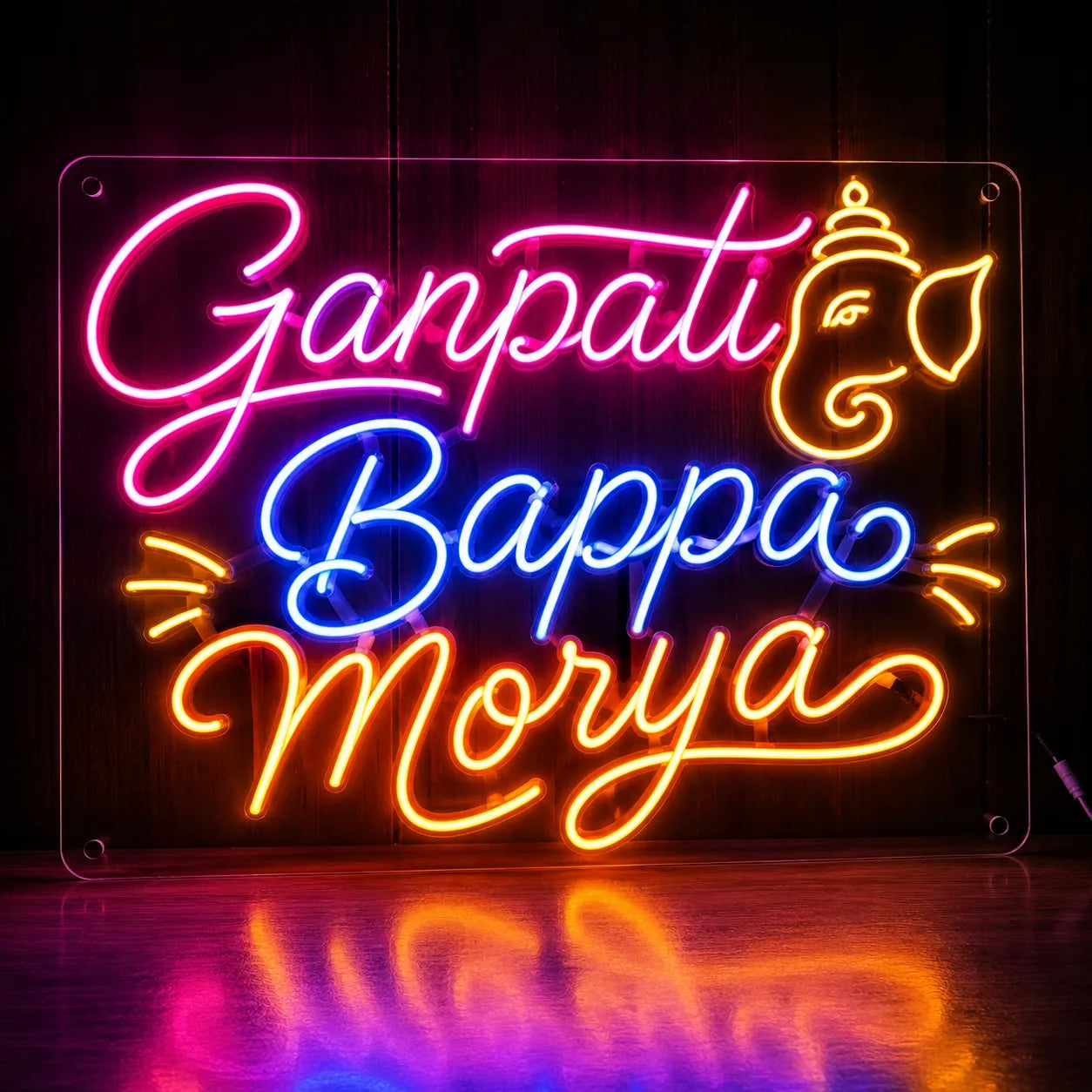 Ganpati Bappa Morya Neon Wall Art for Festive Celebrations