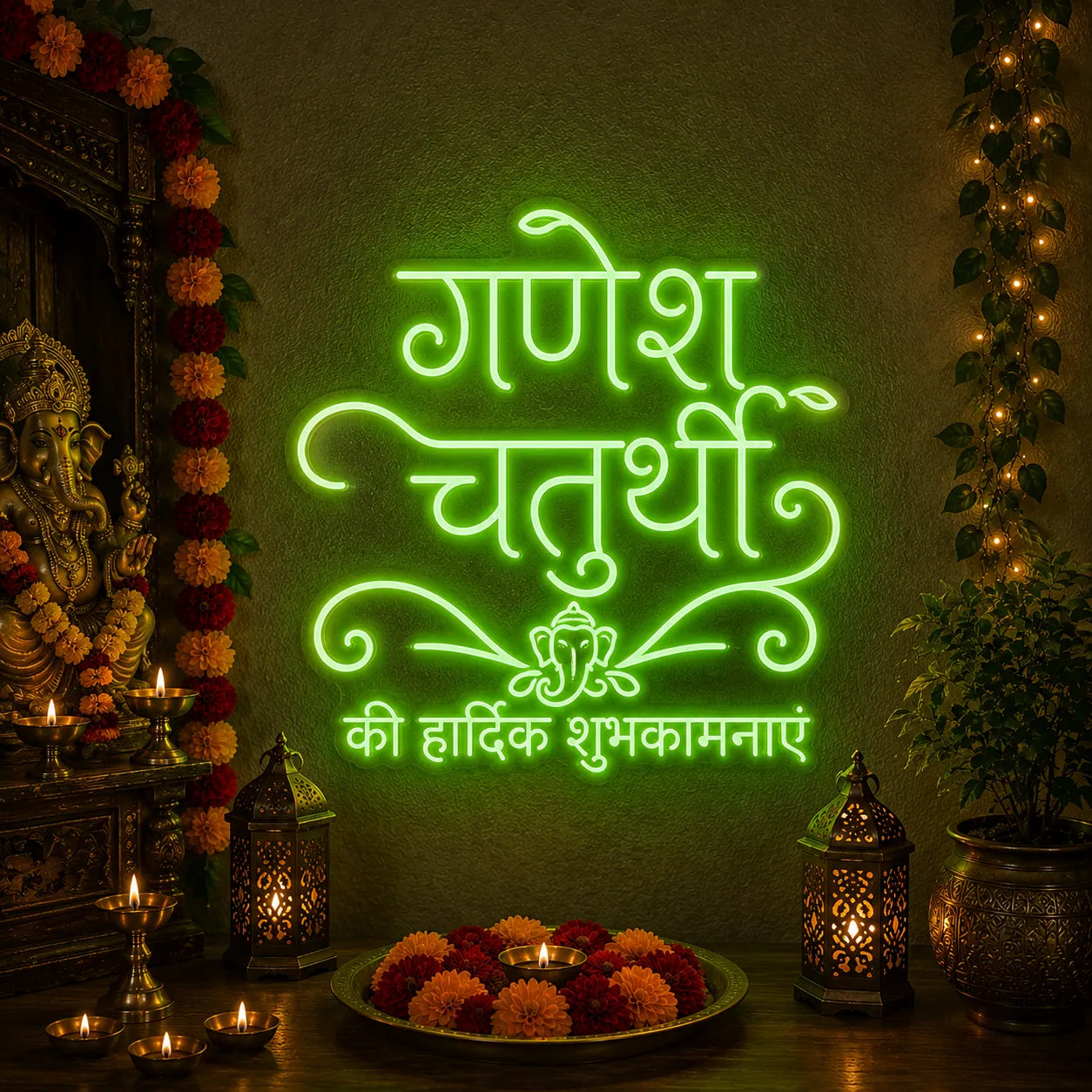 Ganesh Chaturthi LED Neon Sign with Lord Ganesha Design