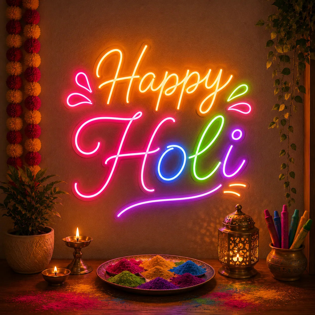 Happy Holi LED Neon Sign for Event Decor