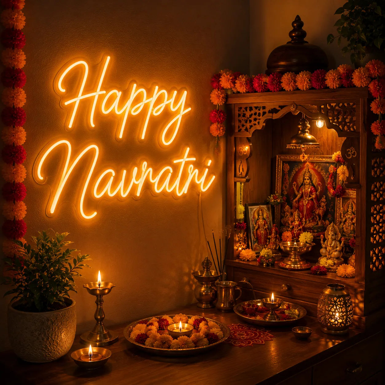 Happy Navratri Neon Light for Home, Temple & Events